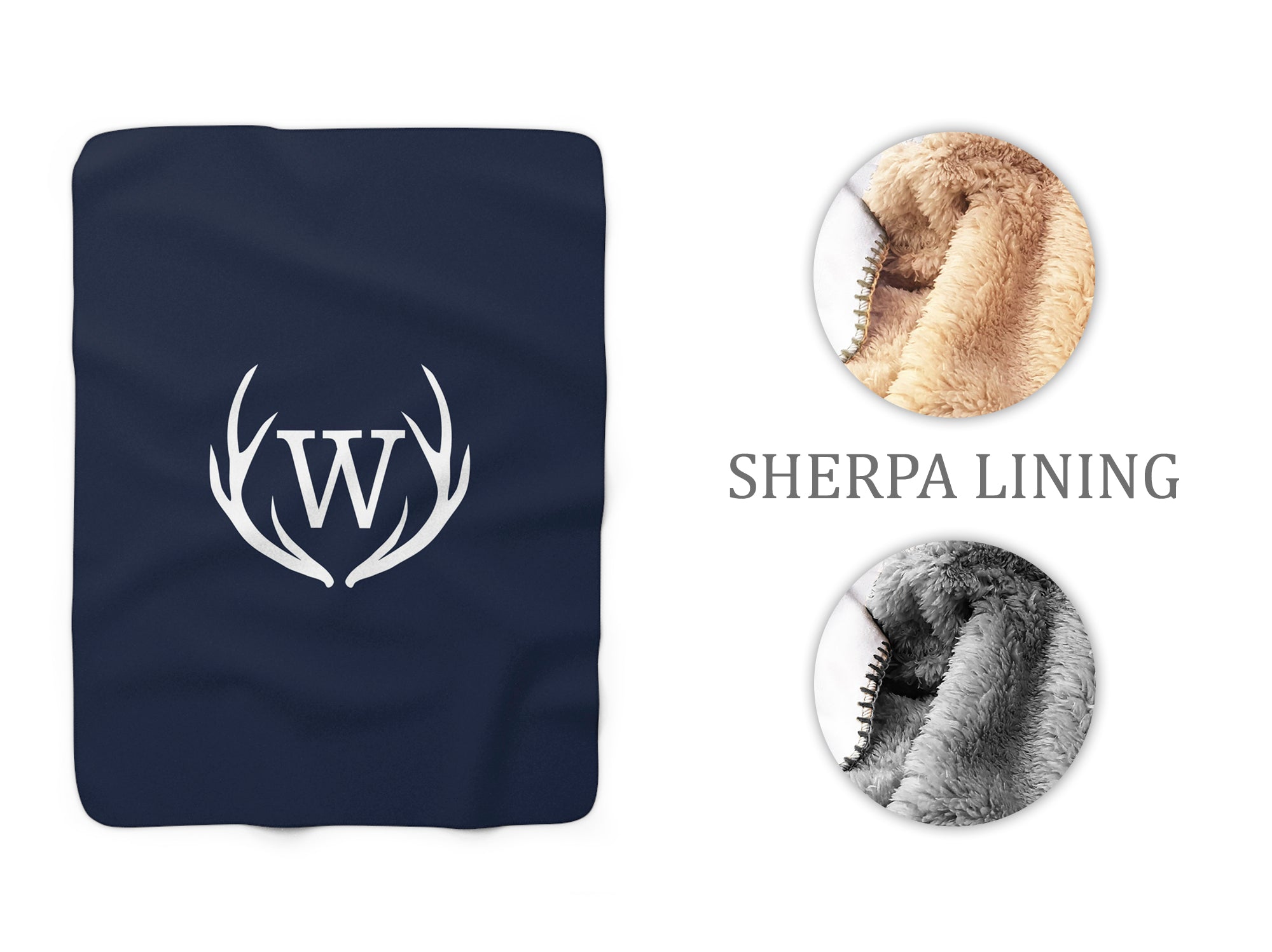 Blue Deer Antler Sherpa Fleece Blanket - Personalized Nursery Blanket - SFB39