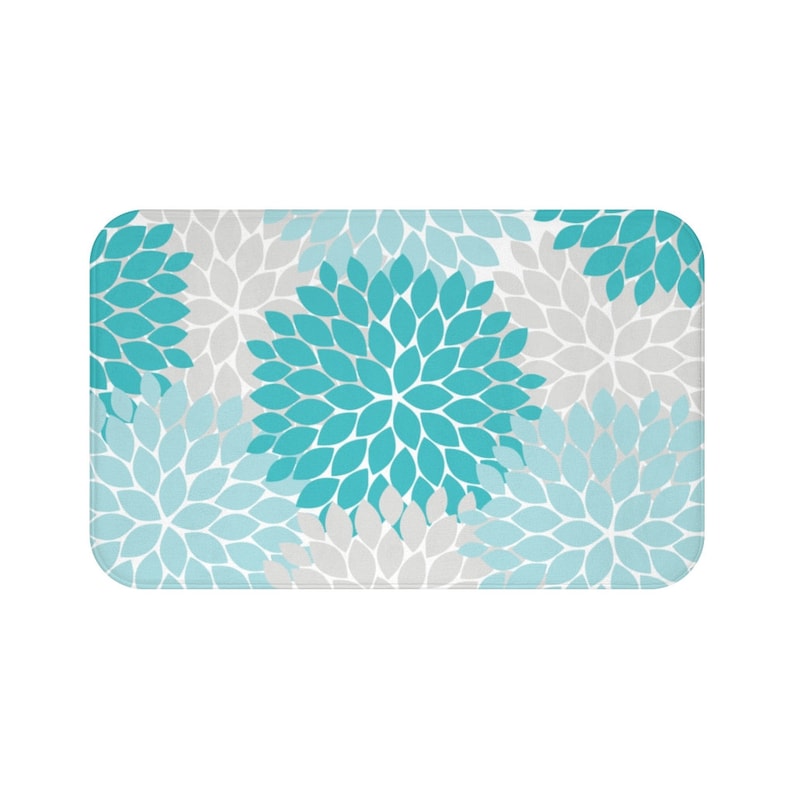 Aqua and Gray Flower Burst Memory Foam Mat - MAT14