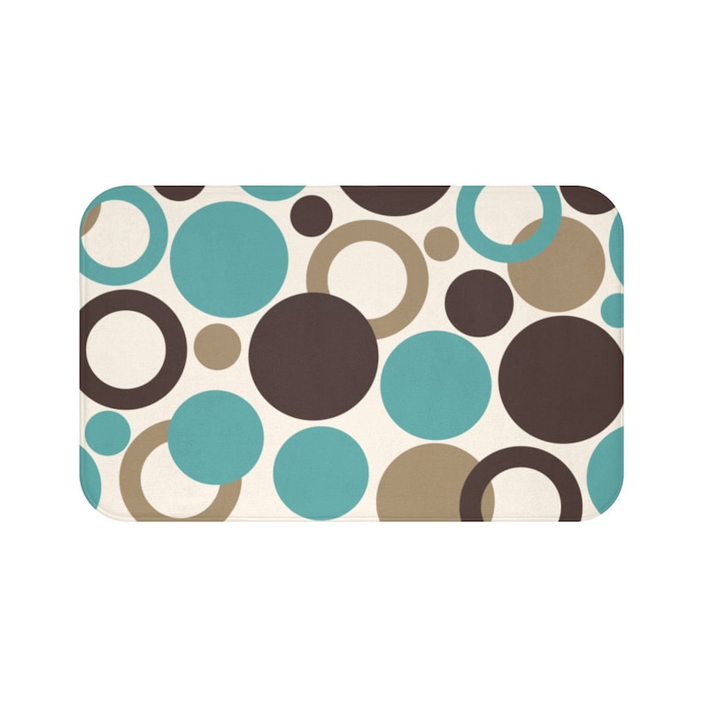 Brown and Teal Geometric Circles and Dots Memory Foam Mat - MAT77