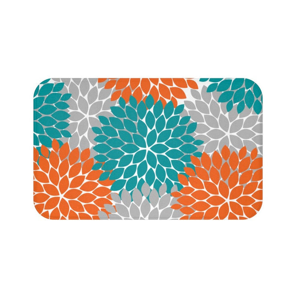 Orange Teal and Gray Flower Burst Memory Foam Mat - MAT117