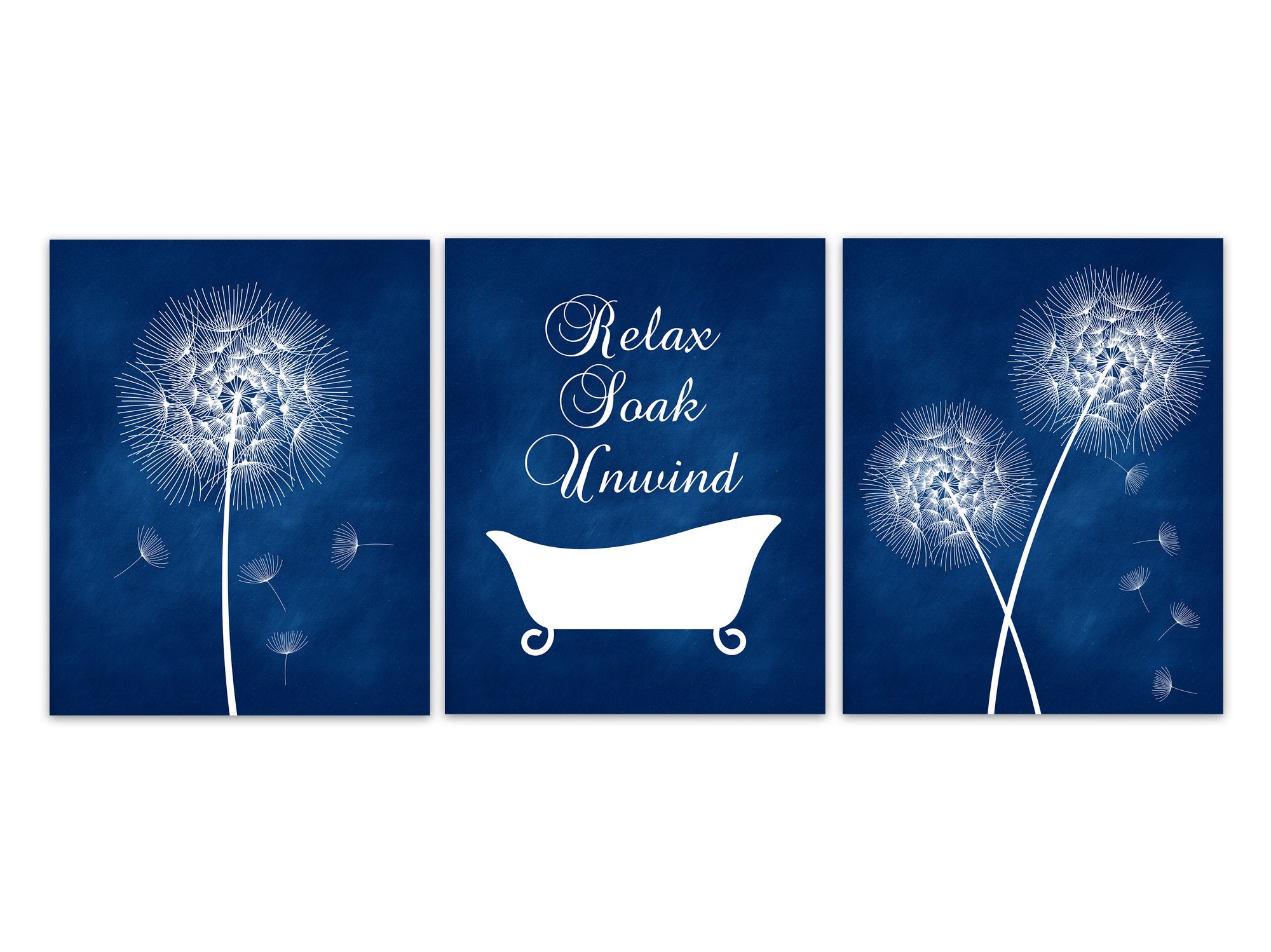 Relax Soak Unwind, Blue Bathroom CANVAS, Dandelion Bathroom Wall Art, Dandelion Artwork, Bathtub Wall Art - BATH231