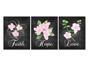 Black and Pink Wall Art, Home Decor Wall Art, Faith Hope Love, Chalkboard Art, Bathroom Decor, Bedroom Decor, Christian Gift - HOME412