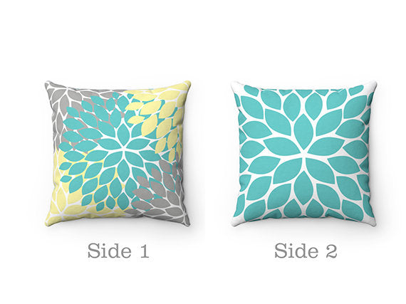 Yellow and Aqua Pillow Covers Flower Burst Pillow Cover Throw Pillow Cover Accent Pillow Modern Home Decor Nursery Pillow PIL66