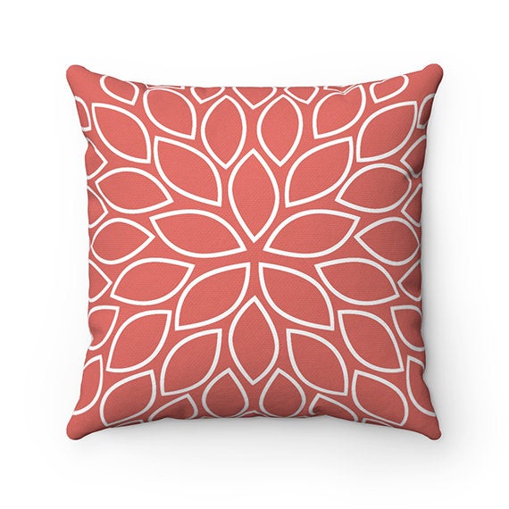 Coral Pillow Cover, Flower Burst Pillow Cover, Square Throw Pillow Cover, Accent Pillow, Modern Home Decor, Coral Nursery Pillow - PIL21