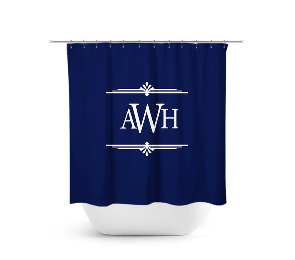 Personalized Blue & White Monogram Fabric Shower Curtain - SHOWER76