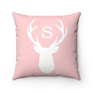 Monogram Decorative Pillow, Mountain Cabin Decor, Pink Buck Deer Head Antlers Pillow Cover, Mountain Accent Pillows, Pillow Cover - PIL143