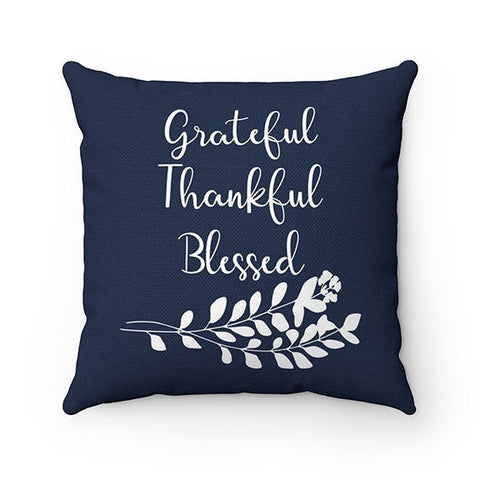 Monogram Throw Pillow with Sayings Grateful Thankful Blessed, Blue Couch Pillow, Accent Pillow, Personalized Holiday Pillow Cover - PIL175