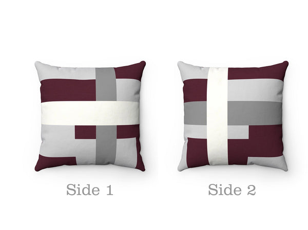 Burgundy and Gray Pillow Covers, Geometric Pillow Cover, Maroon Throw Pillow Cover, Accent Pillow, Burgundy Bedding - PIL183