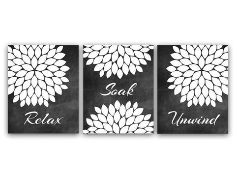 Relax Soak Unwind, Bathroom Wall Art, Bathroom CANVAS, Bathroom Chalkboard Art, Modern Bathroom Art, Set of 3 Bath Art Prints - BATH12