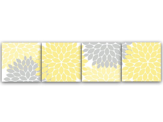 Yello, White & Gray Flower Burst Home Décor - 4pc Square Wall Art - HOME59