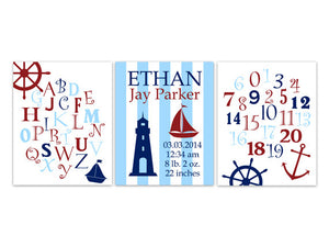 Alphabet Nursery Art, Nautical Room Decor, Birth Stats CANVAS Art, Personalized Kids Wall Art, ABC Wall Art, Modern Nursery Decor - KIDS146