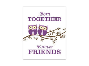 Purple Owls Twin Sisters 1pc Wall Art "Born Together, Forever Friends" - KIDS204